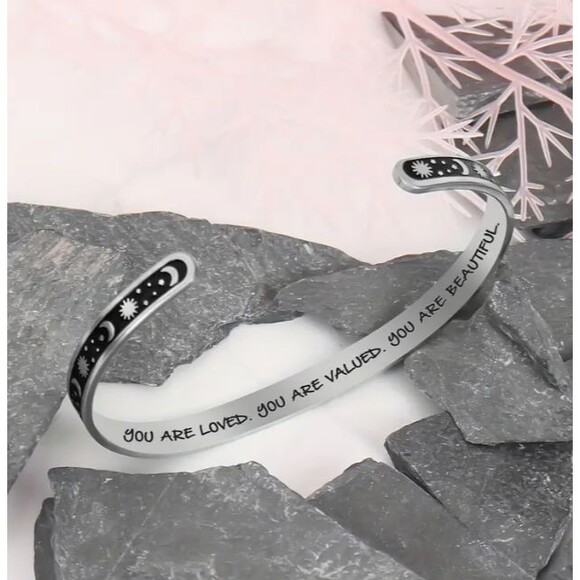 "you are loved" stainless steel sun moon bracelet - Picture 1 of 6